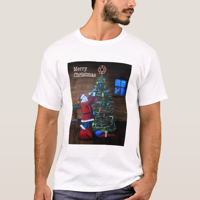 Happy Christmas Arborist Tree Surgeon Rigging Tree T-Shirt (Front)