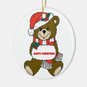 Happy Christmas Bear Ceramic Ornament