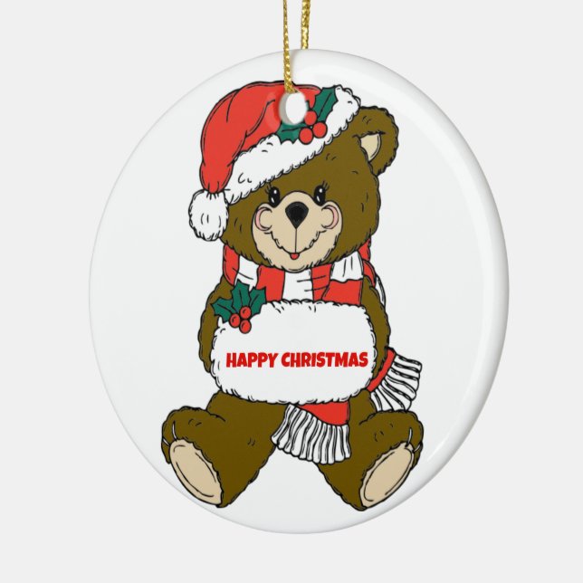 Happy Christmas Bear Ceramic Ornament (Left)