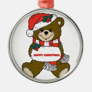 Happy Christmas Bear Metal Ornament
