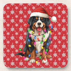 Happy Christmas Bernese Mountain Dog Santa Hat Coaster