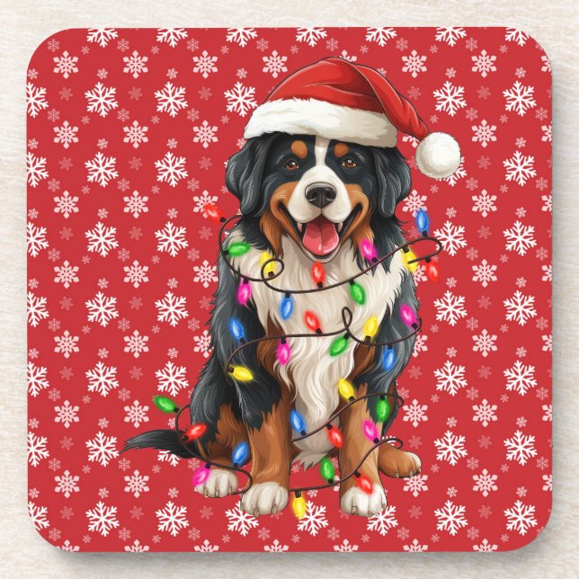 Happy Christmas Bernese Mountain Dog Santa Hat Coaster (Front)