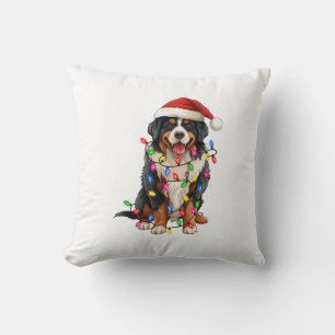 Happy Christmas Bernese Mountain Dog Santa Hat Throw Pillow