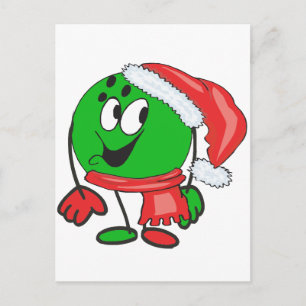 Happy christmas bowling ball wearing a santa cap holiday postcard