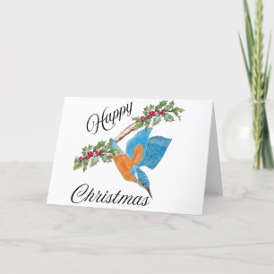 Happy Christmas Card with Diving Kingfisher