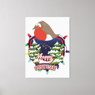 Happy Christmas cartoon Robin logo Canvas Print