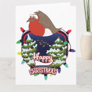 Happy Christmas cartoon Robin logo Card