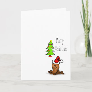 Happy Christmas cartoon worm front Christmas tree Holiday Card