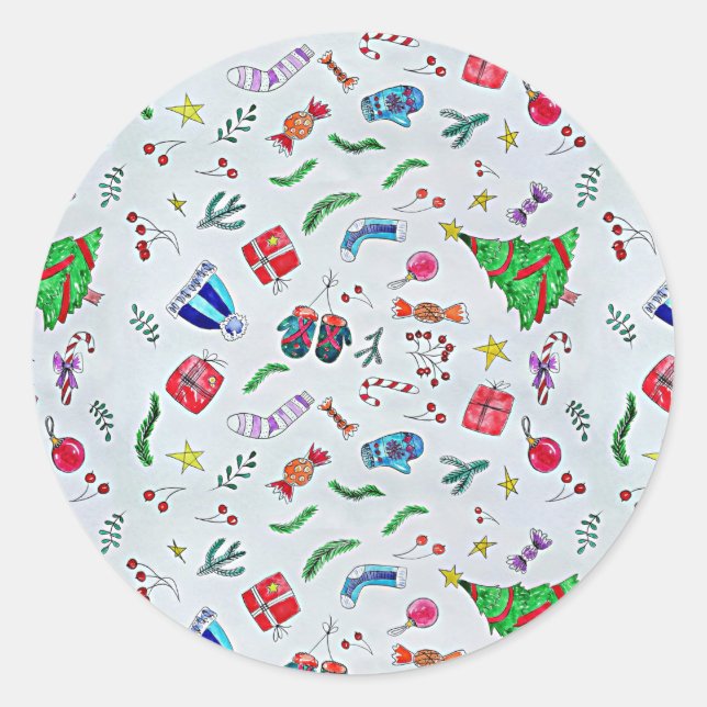 Happy Christmas Celebration Pattern Classic Round  Classic Round Sticker (Front)