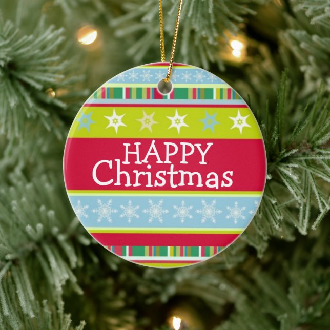 Happy Christmas colourful add your photo Ceramic Ornament (Tree)