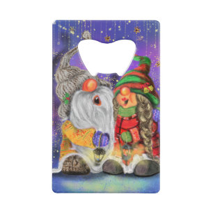 Happy Christmas Couple Gnome Bottle Opener Credit Card Bottle Opener