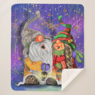 Happy Christmas Couple Gnome Sherpa Blanket