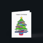 Happy Christmas Cruise Ship Baubles on a Tree Holiday Card<br><div class="desc">A cartoon of a Christmas tree decorated with baubkes which are in the hspae of a cruise liner. The words 'Happy Christmas' accompany the image which has a white background.</div>