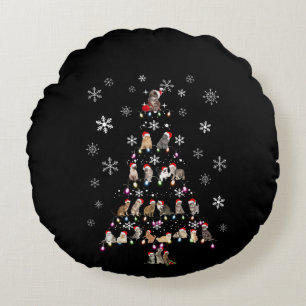 Happy Christmas Cute Cat Christmas Tree Round Pillow