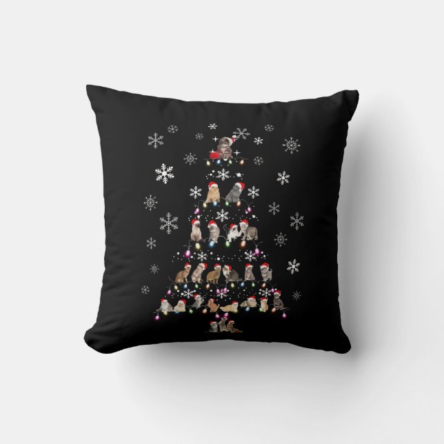 Happy Christmas | Cute Cat Christmas Tree Throw Pillow (Front)