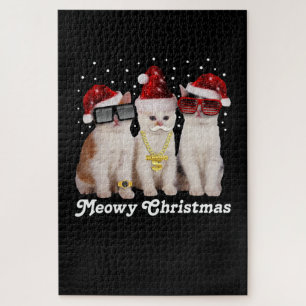 Happy Christmas   Cute Cat With Santa Claus Jigsaw Puzzle