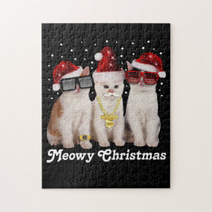 Happy Christmas   Cute Cat With Santa Claus Jigsaw Puzzle