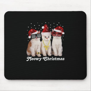 Happy Christmas Cute Cat With Santa Claus Mouse Pad