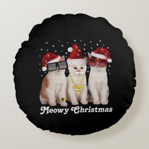 Happy Christmas Cute Cat With Santa Claus Round Pillow