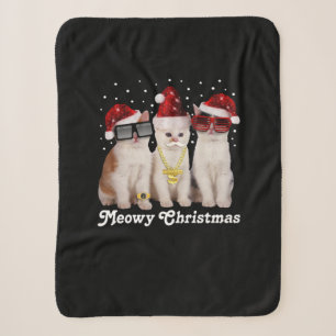 Happy Christmas Cute Cat With Santa Claus Sherpa Blanket