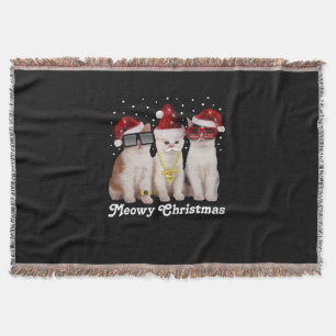 Happy Christmas   Cute Cat With Santa Claus Throw Blanket