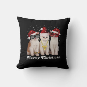 Happy Christmas Cute Cat With Santa Claus Throw Pillow