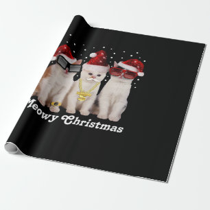 Happy Christmas Cute Cat With Santa Claus Wrapping Paper