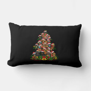 Happy Christmas   Cute Dog Christmas Tree Lights Lumbar Pillow