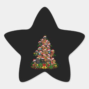 Happy Christmas Cute Dog Christmas Tree Lights Star Sticker