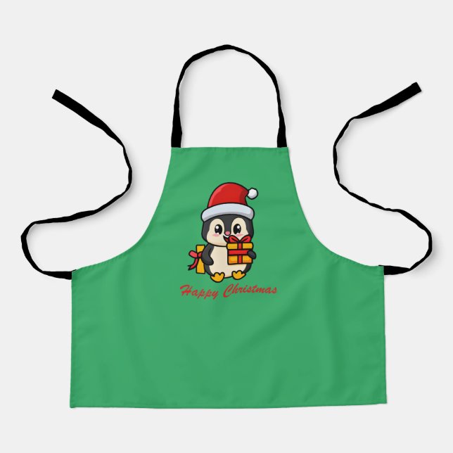 Happy Christmas - cute penguin and gifts Apron (Front)