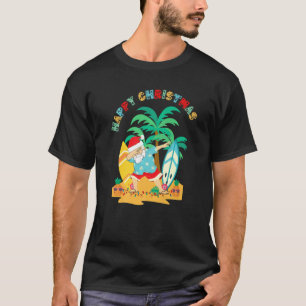 Happy Christmas Dabbing Santa Surf Board On Tropic T-Shirt