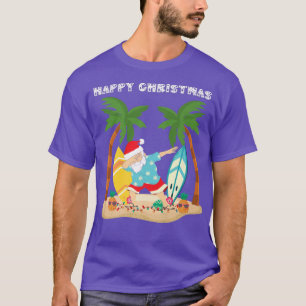 Happy Christmas Dabbing Santa Surf Board on Tropic T-Shirt
