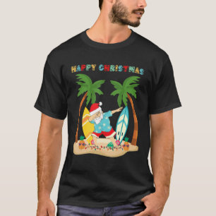 Happy Christmas Dabbing Santa Surf Board On Tropic T-Shirt