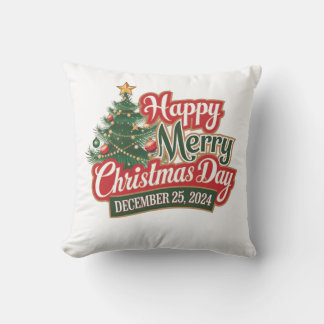 Happy Christmas Day 2024 Design Throw Pillow