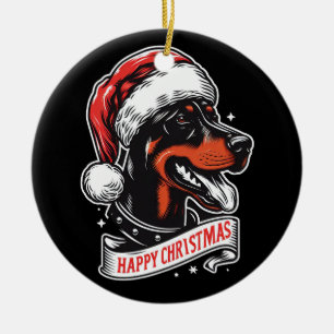 Happy Christmas - Dobermann Santa Hat Funny Dog Ceramic Ornament