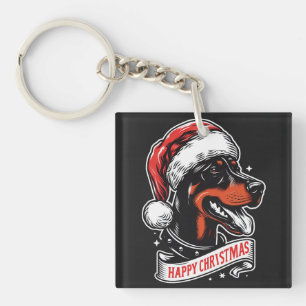 Happy Christmas - Dobermann Santa Hat Funny Dog Keychain