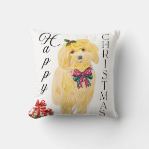 Happy Christmas Dog Throw Pillow