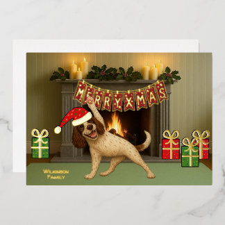 Happy Christmas dog yoga Foil Holiday Card