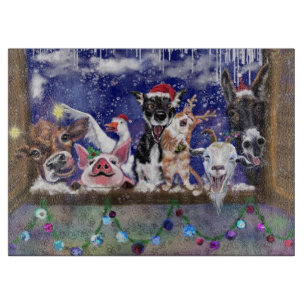 Happy Christmas Farm Party Funny Cutting Board
