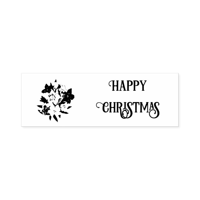Happy Christmas Floral Rubber Stamp (Design)