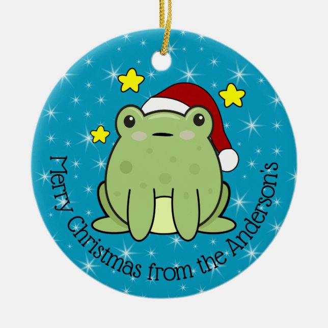 Happy Christmas Frog Personalized  Ceramic Ornament (Front)