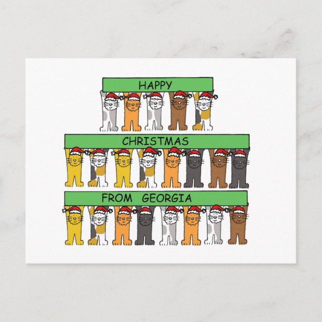 Happy Christmas from Georgia Cartoon Cats Holiday Postcard (Front)