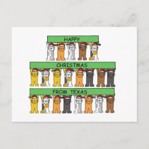 Happy Christmas from Texas, Cartoon Cats. Holiday Postcard