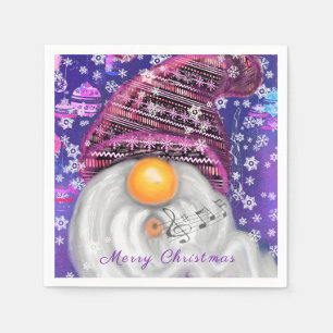 Happy Christmas Gnome In Purple Hat Napkins