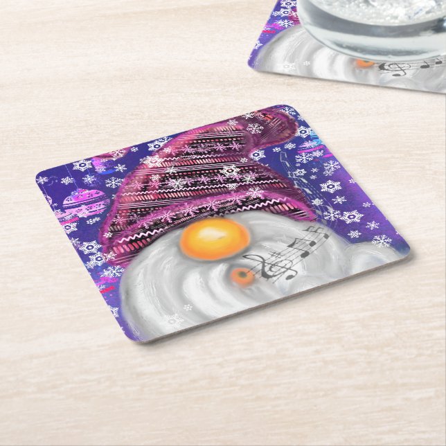 Happy Christmas Gnome In Purple Hat Paper Coaster (Angled)