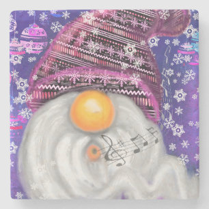 Happy Christmas Gnome In Purple Hat Stone Coaster