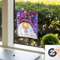 Happy Christmas Gnome In Purple Hat Window Cling
