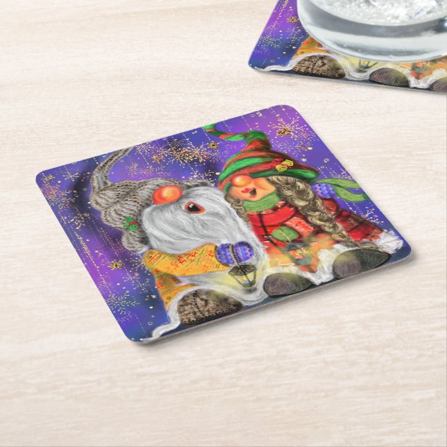 Happy Christmas Gnomes Paper Coaster (Angled)