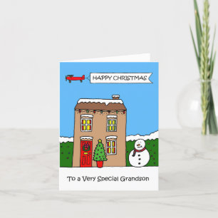 Happy Christmas Grandson Festive House Holiday Card