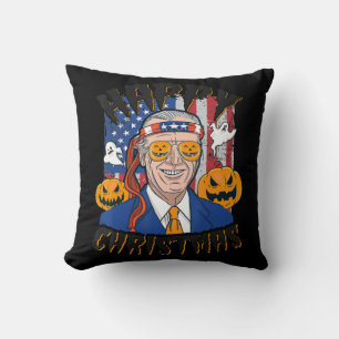 Happy Christmas Halloween Jokes Pumpkin Boo Fun Jo Throw Pillow